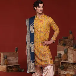 KALPRAAG Amartya Embroidered Mirror Work Mandarin Collar Kurta with Patiala & Dupatta-image-2