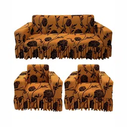 GIFTS ISLAND Black & Brown Printed Polyester 5 Piece Sofa Cover With Arms-16