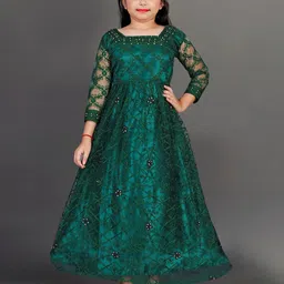 JULEE Girls Ethnic Motifs Embroidered Net Maxi Dress-picture-1