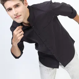 KETCH Men Mandarin Collar Solid Cotton Slim Fit Casual Shirt-image-63