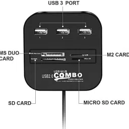 MESHIV 3 Port USB 2.0 Big Combo HUB with Card Reader image 3