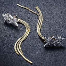 PolluxCraft Korean Gold-Plated Stones Studded Contemporary Tasselled Drop Earrings-picture-11