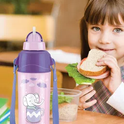 Milton Kool Trendy 500 Purple Printed Insulated Water Bottle with Straw 490 ml-image-40
