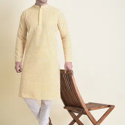 TABARD Men Chikankari Embroidered Thread Work Pure Cotton Kurta with Pyjama Set-picture-27