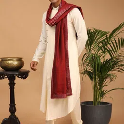 SHRESTHA BY VASTRAMAY Men Asymmetric A-Line Kurta With Churidar & Mirror Work Dupatta image 2