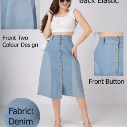 Women Solid A-line Blue Skirt-image-48