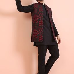 KISAH Mandarin Collar Straight Kurta With Embroidered Thread Work Jacket & Trouser-picture-40