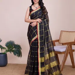 KALINI Woven Design Checked Chanderi Saree-10
