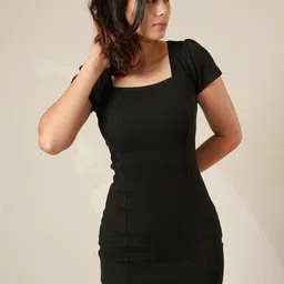 BURGER BAE Women Solid Square Neck Bodycon Veronica Dress-image-92