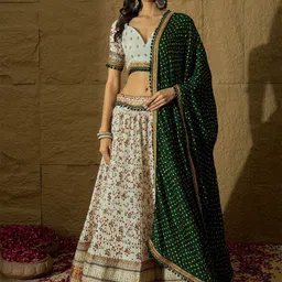 SHRINGARINI Printed Block Print Zari Lehenga & Unstitched Blouse With Dupatta-picture-4
