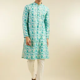 Diwas by Manyavar Geometric Printed Sequinned Straight Kurta With Pyjamas-image-0