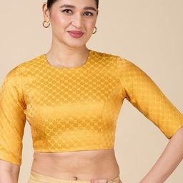 Studio Shringaar Woven Design Brocade Round Neck Saree Blouse-image-83