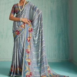 DIVASTRI Moss Chiffon Sequence Foil Print Saree With Matching Blouse Piece-image-75