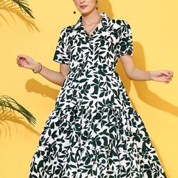 De La Moda Floral Print Crepe Shirt Midi Dress-image-68