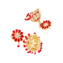 Anouk Gold-Plated Artificial Beaded And Kundan Studded Dome Shaped Jhumkas image 3