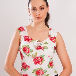 clobug Women Floral Printed Sweetheart Neck Top-image-74