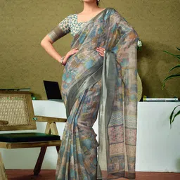 all about you Zari Pure Linen Ready to Wear Saree-image-74