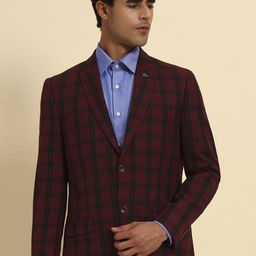 Cantabil Smart Fit Checked Notched Lapel Long Sleeve Single Breasted Blazer-image-97