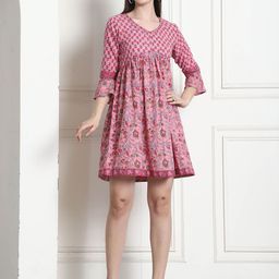 Rajnandini Floral Printed V-Neck Pure Cotton Fit and Flare Ethnic Dress-image-11