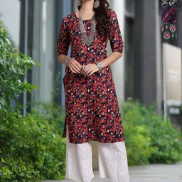 Moda Rapido Selection Of 4 Floral Printed Round Neck Straight Kurtas-image-48