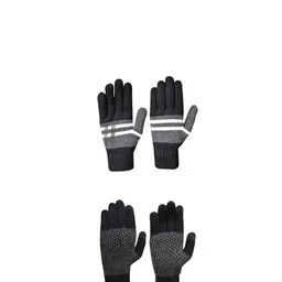 LOOM LEGACY Men Patterned Acrylic Winter Gloves-image-9