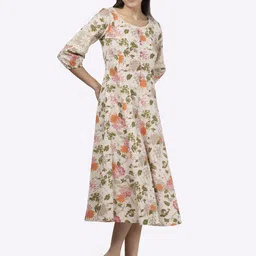 Saffron Threads Women Floral Printed Bishop Sleeve A-Line Midi Dress-image-35