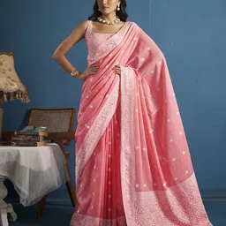 elora Woven Design Chikankari Linen Blend Designer Saree-image-25