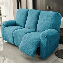 HOKIPO Turquoise Blue Jacquard 3 Seater Sofa Cover With Arms-image-86