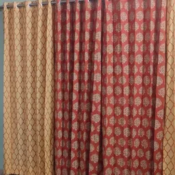 Trance Home Linen Red & Beige Set of 4 Geometric Window Curtain-12