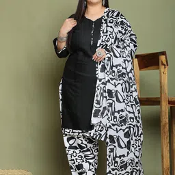 Rajnandini Plus Size Sweetheart Neck Straight Kurta with Salwar & Dupatta-image-34