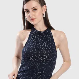 Bene Kleed Women Sequined Halter Neck Embellished Fitted Cotton Top-image-16