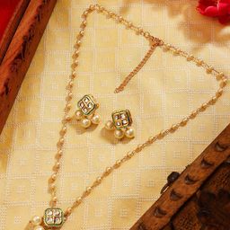 AARSEE OFFICIAL 22KT Gold-Plated Majestic Kundan Pearl Chain Set-image-78