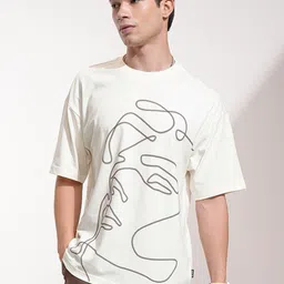 HIGHLANDER Men Abstract Printed Round Neck Cotton Oversized T-shirt-image-24