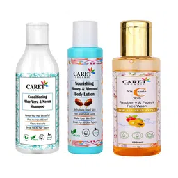 CARET ORGANIC Set Of 3 Aloe Vera Shampoo, Honey & Almond Body Lotion & Papaya Face Wash-11