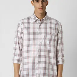 Van Heusen Sport Men Spread Collar Tartan Checks Checked Cotton Slim Fit Casual Shirt-image-63