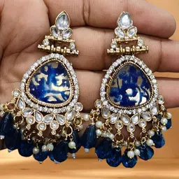 OPUS GEMS Artificial Stones Studded And Beaded Teardrop Shaped Drop Earrings-picture-23