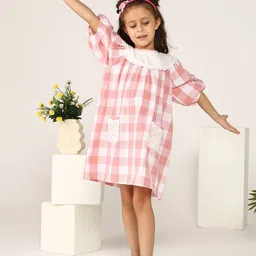 Miyo Checked Puff Sleeve A-Line Dress-picture-0