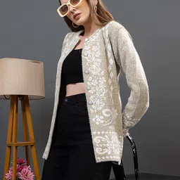 Dadu Dayal Women Floral Woollen Cardigan-picture-33