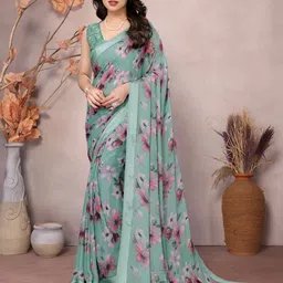 yourwish Women Floral Print Satin Saree-image-67