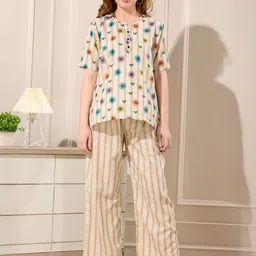 NIGHT FLOSS Floral Printed Notch Neck Tunic With Palazzo-87