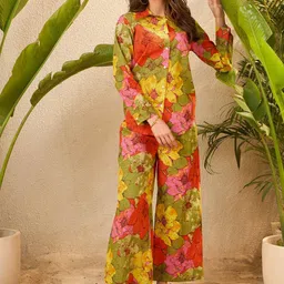 IMANA Printed Collar Neck Top With Trousers Co-Ords-image-19