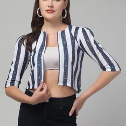 RAYWARE Women Striped Crop Shrug-26
