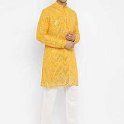 Devyom Men Embroidered Regular Thread Work Kurta with Pyjamas image 4