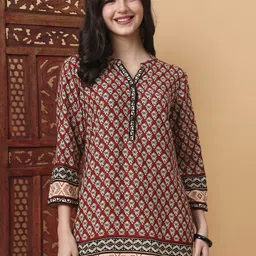 SUFIZA LIFESTYLE Women Ethnic Motifs Printed Mandarin Collar Side Slits Pure Cotton Kurti-image-43