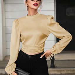 Stylecast X Slyck Women High Neck Puff Sleeve Styled Back Crop Top-picture-15