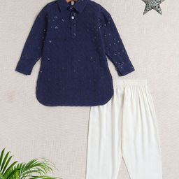 The Magic Wand Boys Floral Embroidered Regular Thread Work Kurta with Pyjamas-15