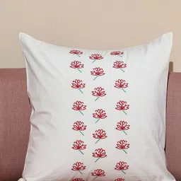 Crown of Poppies White & Red Floral Embroidered Cotton Square Cushion Cover-image-14