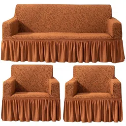 HOKIPO Caramel Brown Solid 5 Seater Fully Covered Stretchable Sofa Cover-image-30
