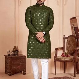 MD Retail Men Embroidered Straight Kurta (Green)-image-87