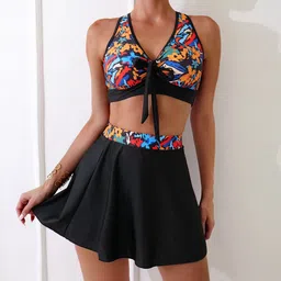 Plus Curvves Women Printed Sleeveless Three Piece Swimsuit-picture-6